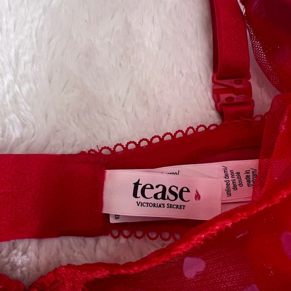 Victorias Secret Women's Tease Hearts Unlined Demi Bra Red Pink 32DDD NWT - Picture 11 of 12